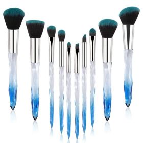 10pcs Professional Makeup Brush with Crystal Handle Foundation Brush (Crystal blue)