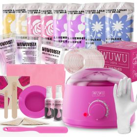 Waxing Kit WUWUVISTA 69 Items Hair Removal Wax Kit With Wax Warmer Waxing Beads For Face, Brazilian, Full Body, Bikini, Sensitiive Skin Skin Suitable (Option: Pink-EU Plug)