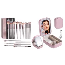 Makeup Brushes With Case Set Portable LED Mirror Makeup Jewelry Storage Case Travel Makeup Tool Kits (Option: 1set)