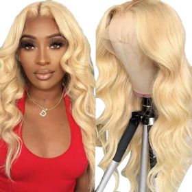 Lace Front Wigs Human Hair Pre Plucked HD Body Wave Lace Front Wigs (Color: Gold, size: 30in)