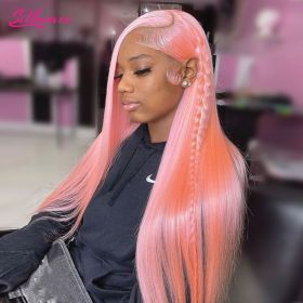 30 36 Inch Bone Straight Pink Lace Front wig Human Hair Wig 13x6 HD Lace Frontal Wigs For Women Blonde 613 Colored Wig Brazilian (Color: 13x6 Lace Wig, Stretched Length, Density: 24inches, 150 density)