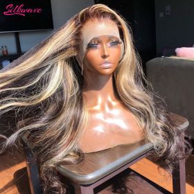 13x4 13x6 Hd Highlight Wigs Human Hair Body Wave Frontal Wig Brazilian Brown Honey Blonde Lace Front Wig For Women 30 36 Inch (Stretched Length: 32inches, Lace Wig Type, Density: 13X6, 180%)